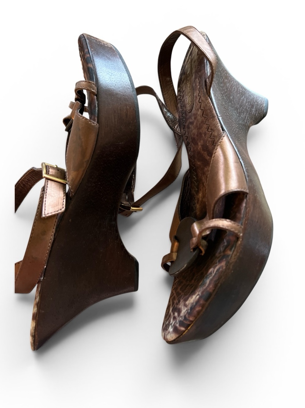 Vintage Enzo Angiolini Size 10 Leopard Print Leather Slingback Wedge Heels - Picture 3 of 6